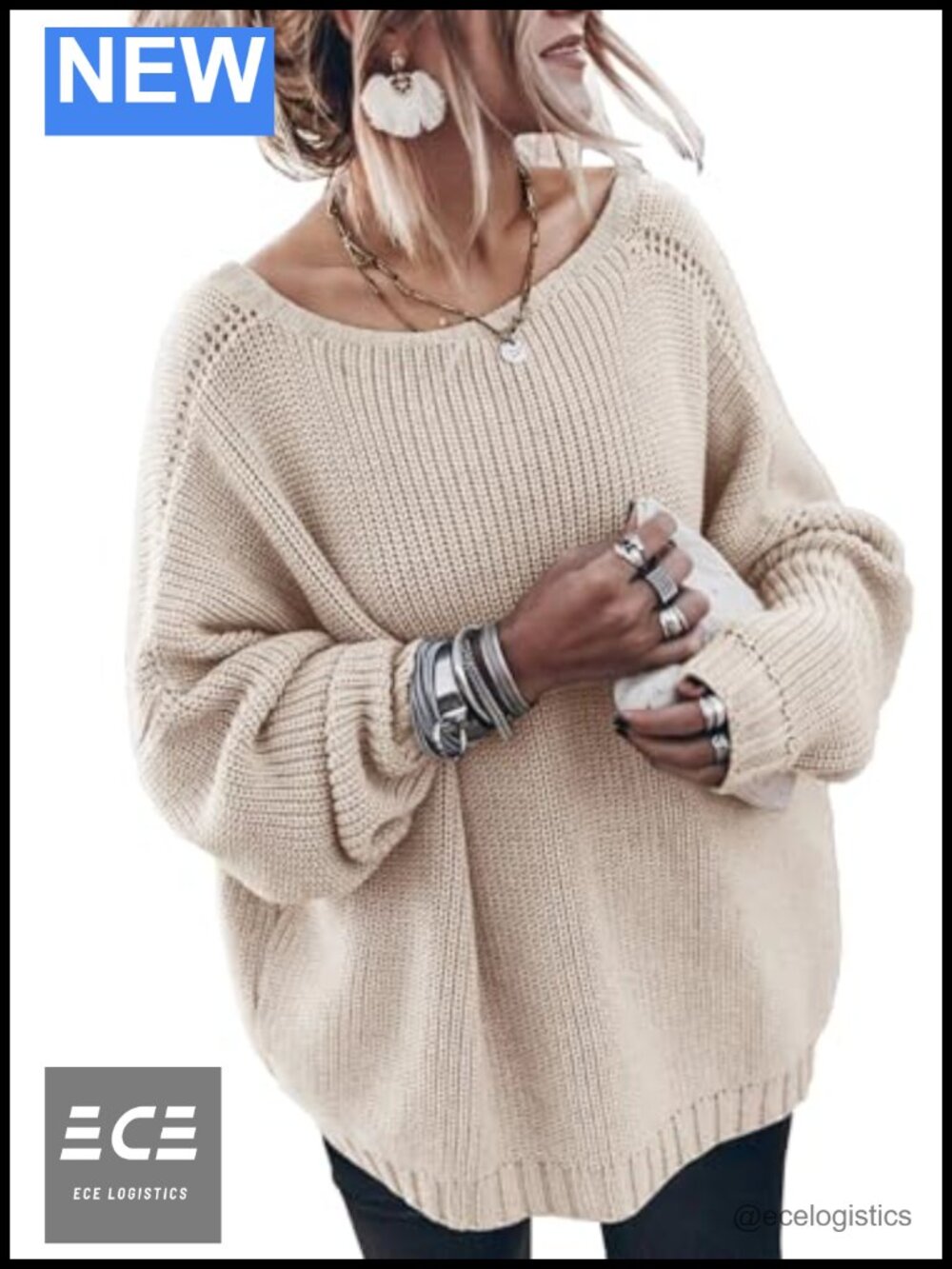 Oversized Cotton Oversized Batwing Long Sleeve Knit Sweater Pullover
